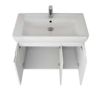 Тумба Q (D), 80 см, подвесная, 3 дверцы, белый глянец — фото 9, Тумбы под раковину