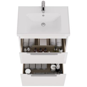 Тумба PRIME, 70 см, подвесная/напольная, 2 ящика, белый глянец — фото 12, Тумбы под раковину