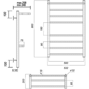 Водяной полотенцесушитель Domoterm Медея сп2 П8 500x800 с двумя полками Хром — фото 2, Водяные полотенцесушители