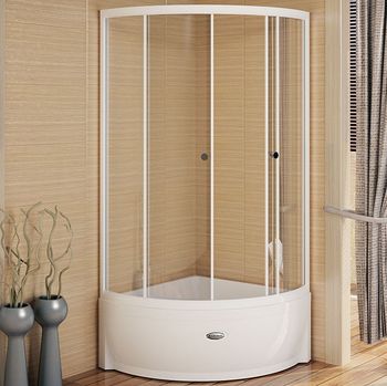 Душевой уголок Radomir 100x100 1-03-1-0-0-0040 с поддоном профиль Белый стекло прозрачное — фото 1, Душевые уголки четверть круга