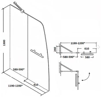 Шторка на ванну Parly F03 130х120 7178 профиль Хром стекло прозрачное — фото 2, Шторки для ванной распашные
