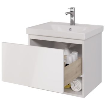 Тумба PERFECTO, 60 см, подвесная, 1 ящик, push-to-open, белый глянец — фото 4, Тумбы под раковину