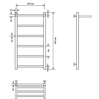 Водяной полотенцесушитель Comfysan Marte-K W-6 80x40 012601 с полкой Черный матовый — фото 3, Водяные полотенцесушители