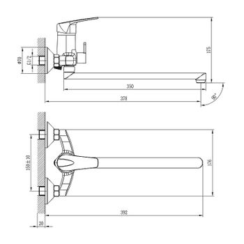Смеситель для ванны Rossinka D40-32 универсальный Хром — фото 2, Смеситель для ванны