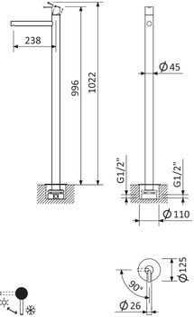 Смеситель для раковины напольный CEZARES LEAF-TVP-NOP — фото 2, Смесители для раковины
