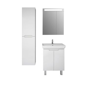 Тумба Q PLUS (D), 55 см, подвесная/напольная, 2 дверцы, с опорами, белый глянец — фото 4, Тумбы под раковину