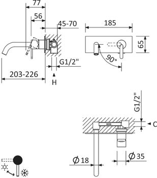 Смеситель для раковины встраиваемый CEZARES LEAF-BLI1-L-01-W0 — фото 7, Смесители для раковины