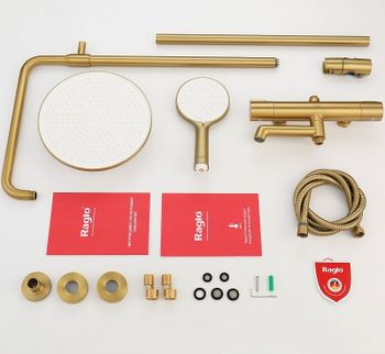 Душевая система Raglo R20.26.03 с термостатом Золото матовое — фото 26, Душевые стойки