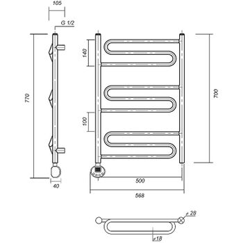 Электрический полотенцесушитель Domoterm Офелия П9 500x700 АБР EL Античная бронза — фото 2, Электрические полотенцесушители