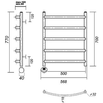 Электрический полотенцесушитель Domoterm Калипсо П5 500x700 EL Золото — фото 2, Электрические полотенцесушители