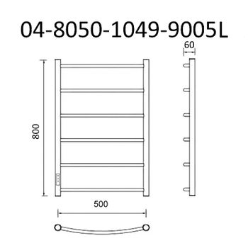 Электрический полотенцесушитель Маргроид Вид 4 800x500 04-8050-1049-9005L левый Черный матовый — фото 2, Электрические полотенцесушители
