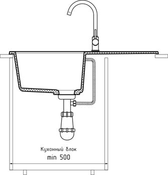 GRANFEST Мойка QUADRO 780L 1-чаша+крыло 770*495мм иней арт.GF- — фото 4, Кухонные мойки