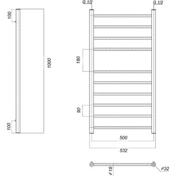 Водяной полотенцесушитель Domoterm Медея П10 500x1000 Золото — фото 2, Водяные полотенцесушители