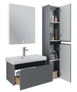 Тумба Luxury, 70 см, подвесная, 1 ящик, серый базальт — фото 5, Тумбы под раковину