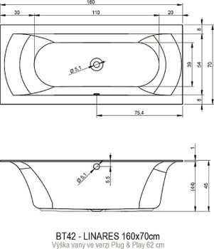Акриловая ванна Riho Linares 160х75 L B140008005 (BD5200500000000) без гидромассажа — фото 3, Акриловые ванны