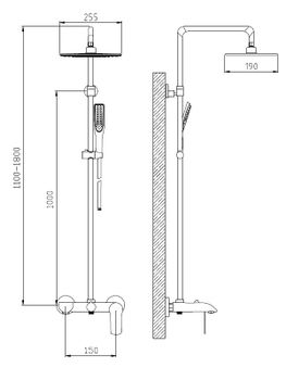 Душевая система ESKO ST200Black Черная матовая — фото 3, Душевые стойки