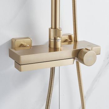 Душевая система Rose R18G R1896G с термостатом Золото матовое — фото 13, Душевые стойки