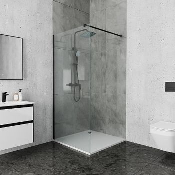 Душевая перегородка Ambassador Walk-in 100х200 15031110 профиль Черный стекло прозрачное — фото 8, Душевые перегородки