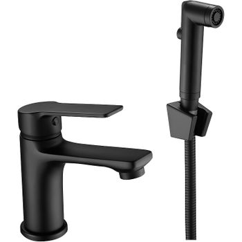 Смеситель для раковины ESKO Singapore Black SB 27H с гигиеническим душем Черный матовый — фото 1, Смесители для раковины