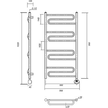 Электрический полотенцесушитель Domoterm Офелия П12 500x950 АБР ER Античная бронза — фото 2, Электрические полотенцесушители