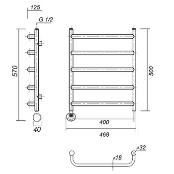 Электрический полотенцесушитель Domoterm Стефано П5 400x500 EL Хром — фото 2, Электрические полотенцесушители