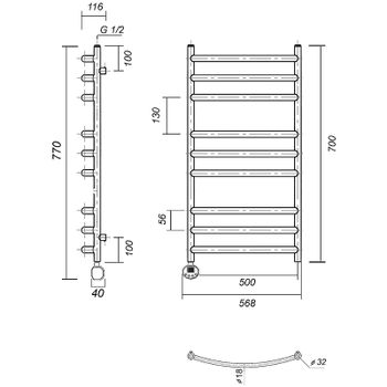 Электрический полотенцесушитель Domoterm Калипсо П9 500x700 EL Хром — фото 2, Электрические полотенцесушители