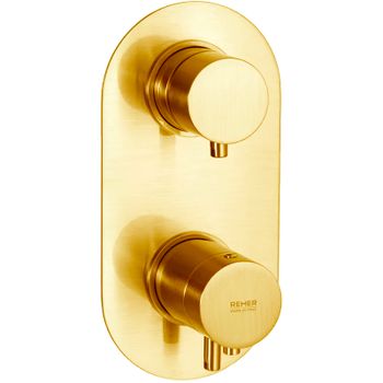Смеситель для душа Remer Minimal Thermo NT93KBBG с термостатом Золото брашированное — фото 1, Смеситель для душа