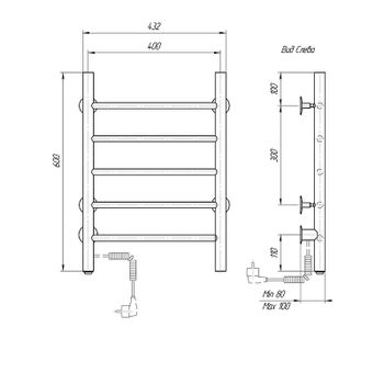 Электрический полотенцесушитель Domoterm Классик DMT 109-5 40x60 EKL Черный матовый — фото 2, Электрические полотенцесушители