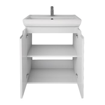 Тумба Q PLUS (D), 55 см, подвесная/напольная, 2 дверцы, с опорами, белый глянец — фото 14, Тумбы под раковину