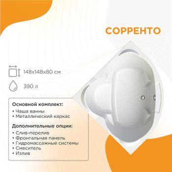 Акриловая ванна Radomir Сорренто 148x148 1-01-0-0-1-037 без гидромассажа — фото 1, Акриловые ванны