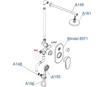 A85155 Встраиваемый комплект для душа с верхней душевой насадкой и лейкой — фото 4, Встраиваемые душевые комплекты
