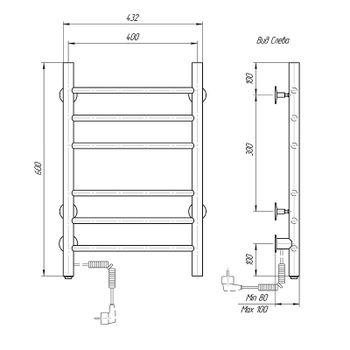 Электрический полотенцесушитель Domoterm Аврора DMT 109-6 40x60 EK L Белый матовый — фото 3, Электрические полотенцесушители