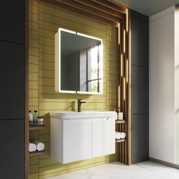 Шкаф зеркальный POINT, 70 см, 2 дверцы, 2 стеклянные полки, инфракрасный выключатель, LED-подстветка — фото 1, Зеркальные шкафы в ванную