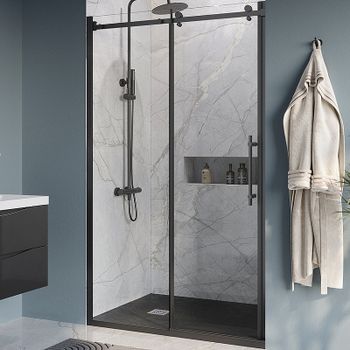 Душевая дверь BelBagno Marino 120 MARINO-BF-1-120-C-NERO профиль Черный матовый стекло прозрачное — фото 1, Раздвижные душевые двери