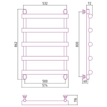 Водяной полотенцесушитель Сунержа Атлант 800х500 31-0226-8050 Черный матовый — фото 2, Водяные полотенцесушители