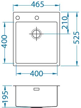 Мойка для кухни PURE 20 KMB-90 465X525 в комплекте с сифоном 1127252, — фото 2, Кухонные мойки