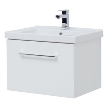 Тумба BIG INN, 65 см, подвесная, 1 ящик + выдвижной внутренний ящик, белый глянец — фото 1, Тумбы под раковину