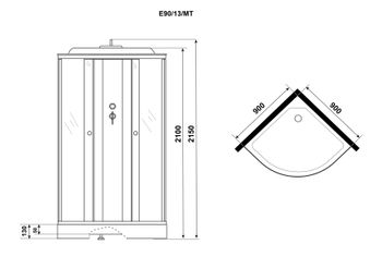 Душевая кабина Niagara Eco E90/13/MT (90х90х215) низкий поддон(13см),стекло матовое,3 места — фото 4, Душевые кабины