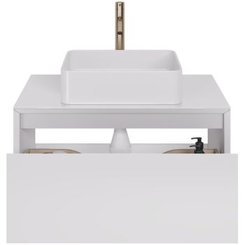 Тумба INSIGHT, 80 см, подвесная, стеклянная столешница с отверстиями для установки накладного умывал — фото 3, Тумбы под раковину