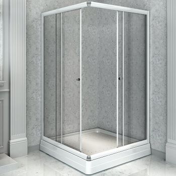 Душевой уголок Radomir 110x110 1-03-1-0-0-1200 с поддоном профиль Белый стекло прозрачное — фото 1, Квадратные душевые уголки
