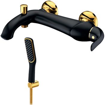 Смеситель для ванны Lemark Swan LM5402BG Черный матовый Золото — фото 1, Смеситель для ванны