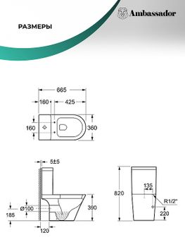 Унитаз компакт Ambassador Ritz 237K19002S с бачком и сиденьем Микролифт — фото 9, Напольные унитазы