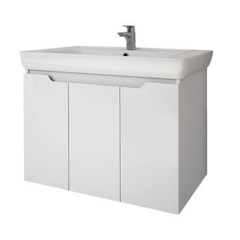 Тумба Q PLUS (D), 80 см, подвесная/напольная, 3 дверцы, с опорами, белый глянец — фото 15, Тумбы под раковину