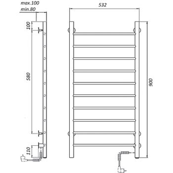 Электрический полотенцесушитель Domoterm Аврора DMT 109-10 50x90 EK R Хром — фото 2, Электрические полотенцесушители