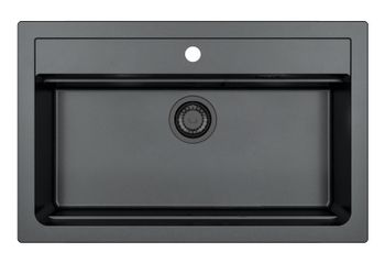 Мойка для кухни ALVEUS GRANITAL ATROX 40 CARBON - G91 790 X 500 1X в комплекте с сифоном 1148149 BLA — фото 1, Кухонные мойки