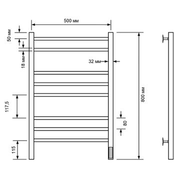 Электрический полотенцесушитель Comfysan Noumi EC-8 80x50 013837 Черный матовый — фото 2, Электрические полотенцесушители