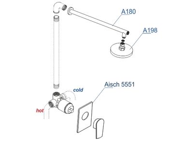 A55180 Встраиваемый комплект для душа с верхней душевой насадкой — фото 4, Встраиваемые душевые комплекты