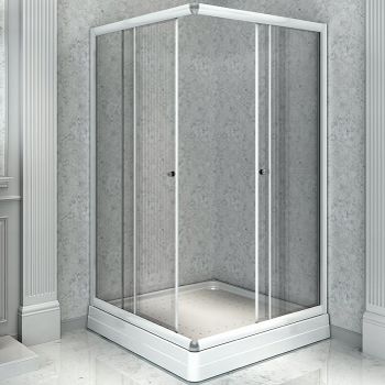 Душевой уголок Radomir 110x110 1-09-1-0-0-1200 профиль Белый стекло прозрачное — фото 1, Квадратные душевые уголки