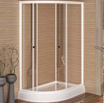 Душевой уголок Radomir 120x80 R 1-03-1-2-0-0080 с поддоном профиль Белый стекло прозрачное — фото 1, Асимметричные душевые уголки