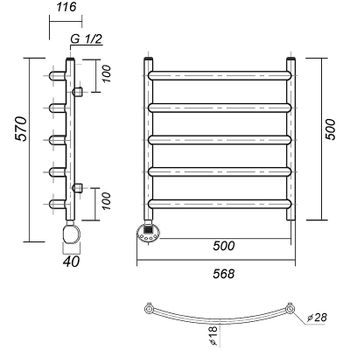 Электрический полотенцесушитель Domoterm Калипсо П5 500x500 АБР EL Античная бронза — фото 2, Электрические полотенцесушители